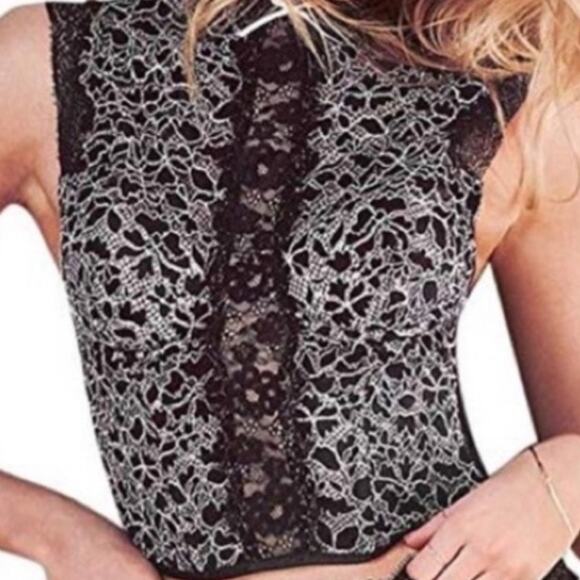 Victoria's Secret High Neck Corset Bra Top Lace Black Size 34C